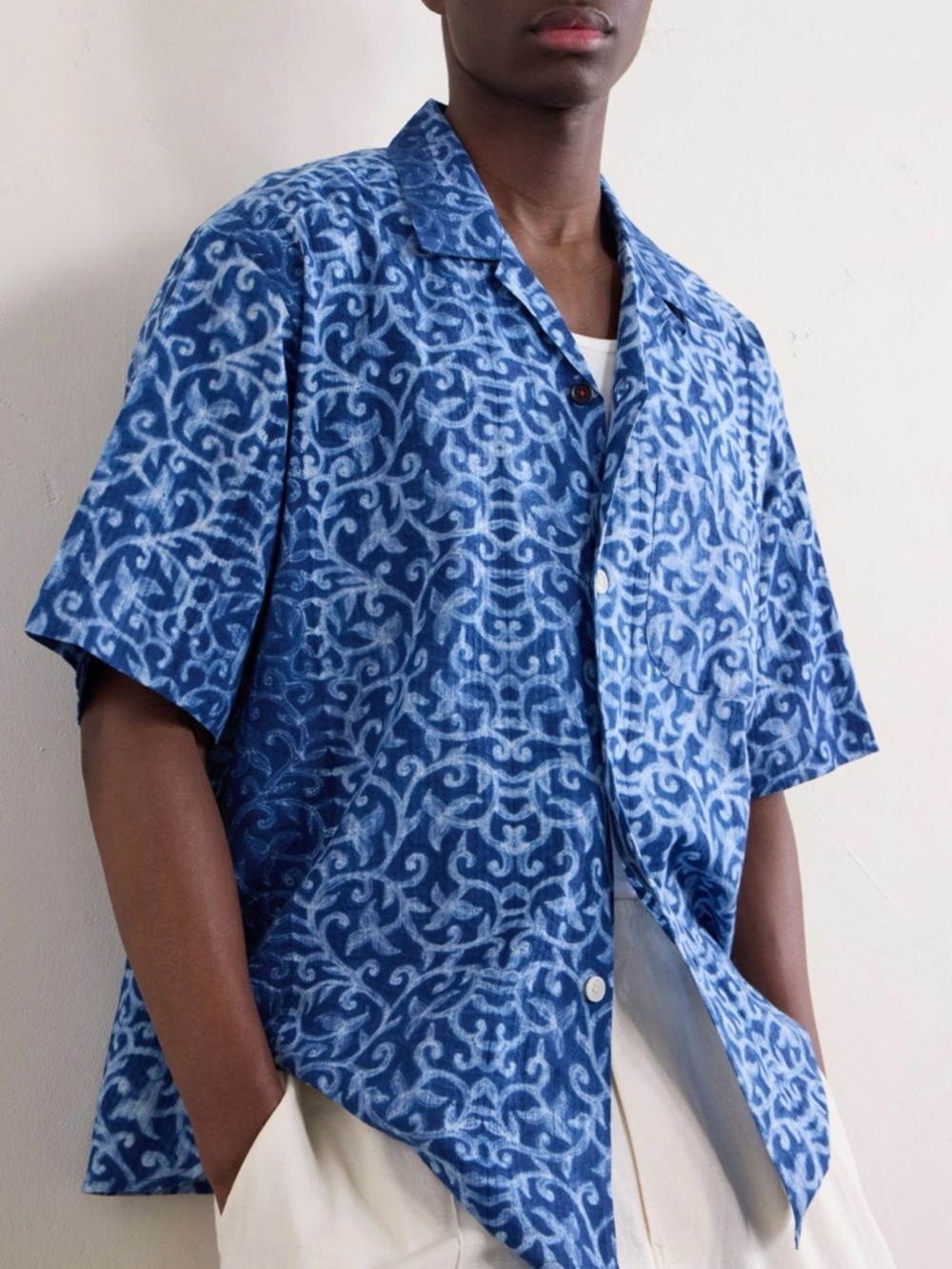 NWT Kardo Ronen Blue Patterned Short-Sleeve Button-Down Shirt